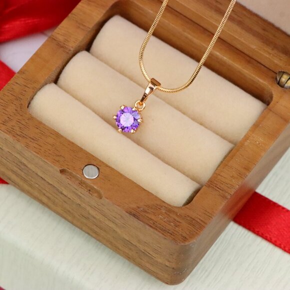 "Dainty Purple Round Pendant in Rose Gold Finish – Chic Design,XPPT1850 - Picture 3 of 13